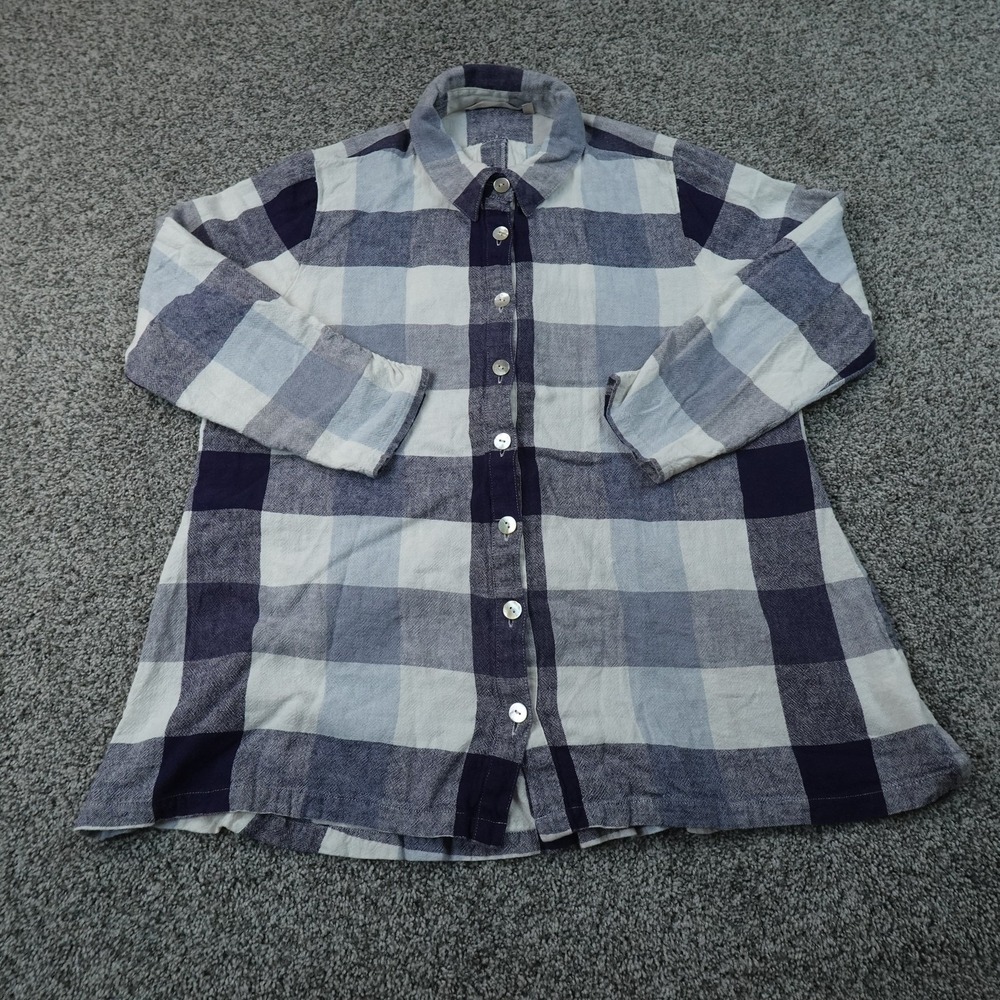 Soft Surroundings Shirt Womens XL Blue Plaid Linen Rayon Button Up Tunic Top